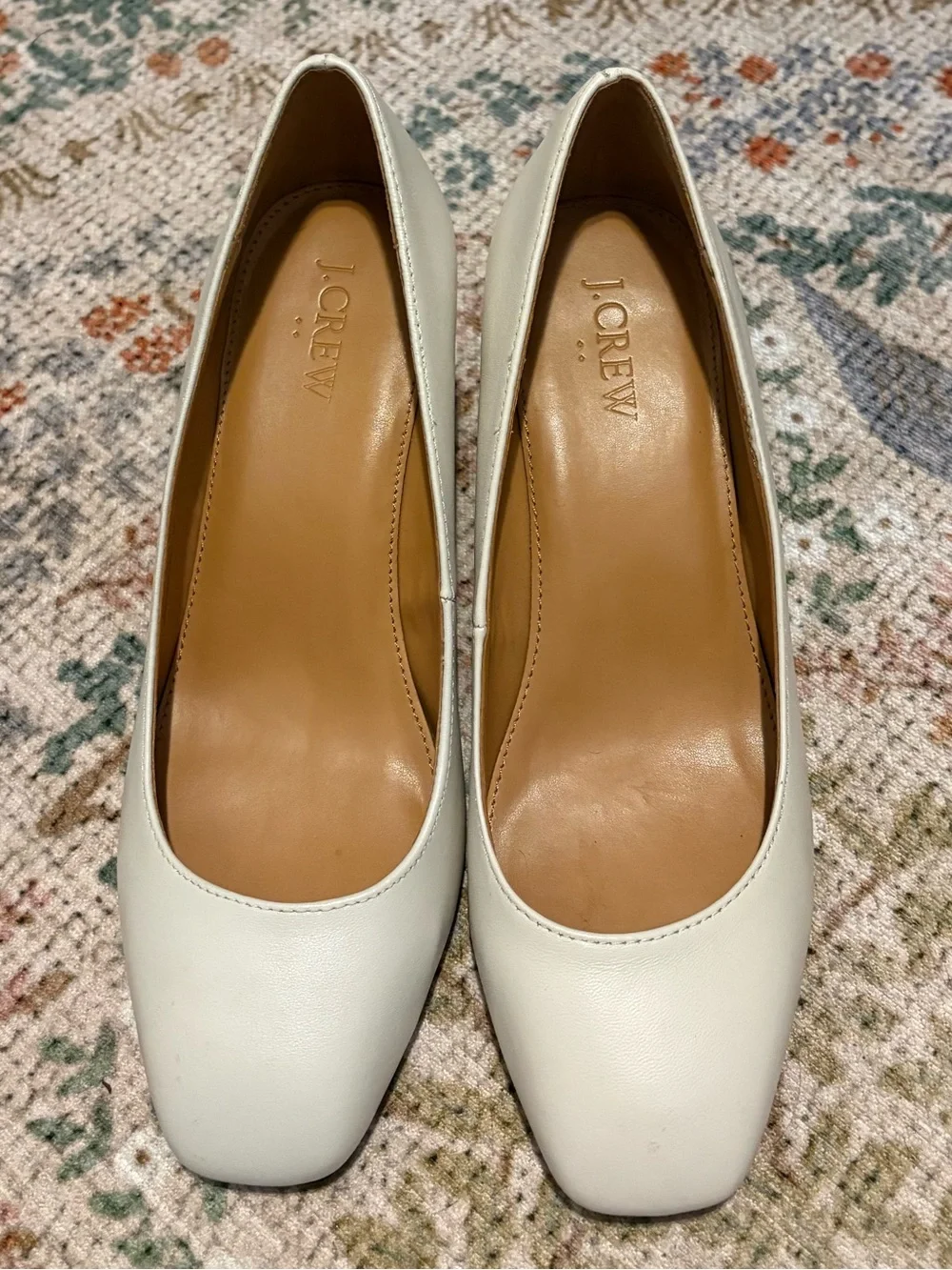J.CREW Womens Leather Square Toe Casual Heels Pumps Size 8 White Tortoise Shell